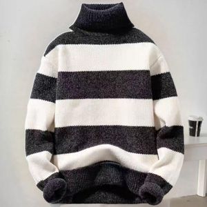 Suéteres para hombres Otoño Invierno Suéter a rayas con cuello alto para hombres Jerseys de punto Jerséis de punto con cuello en V Jersey cálido para hombres Suéter informal para hombres