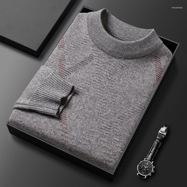 Suéteres para hombres otoño invierno hombres suéter casual moda negocios color sólido impreso jersey tejido masculino gris verde azul