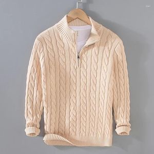 Pulls pour hommes automne hiver hommes pull pull col montant demi-zip coton épaissi tricot couleur unie vêtements de rue