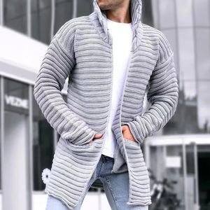 Suéteres para hombres Otoño Invierno Hombres Color Sólido Suéter de Punto Cuello Alto Cardigan Jacquard Chaqueta Larga Abrigo Manga Larga Cálida Solapa Ropa 231010