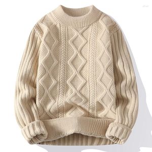 Hommes chandails automne hiver hommes solide col rond pull jeunesse vitalité quotidien pulls hommes hauts chauds hommes blanc tricot