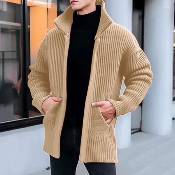 Pulls pour hommes Automne Hiver Hommes Cardigan Rayé Mode Chaud Col Roulé Pull Tricoté Casual Couleur Solide À Manches Longues Vestes Épaissies