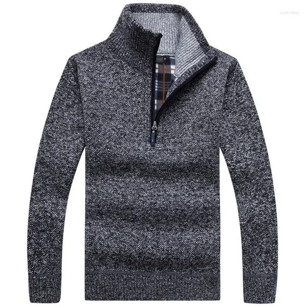 Pulls pour hommes Automne Hiver Hommes Épais Chaud Tricoté Pull À Manches Longues Col Roulé Demi-Zip Polaire Pull Mâle Vêtements