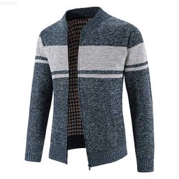 Pulls pour hommes automne hiver pull pour hommes Cardigan chaud mince pull décontracté manteau Cardigan hommes mode Patchwork col rond fermeture éclair pull tricoté L230719