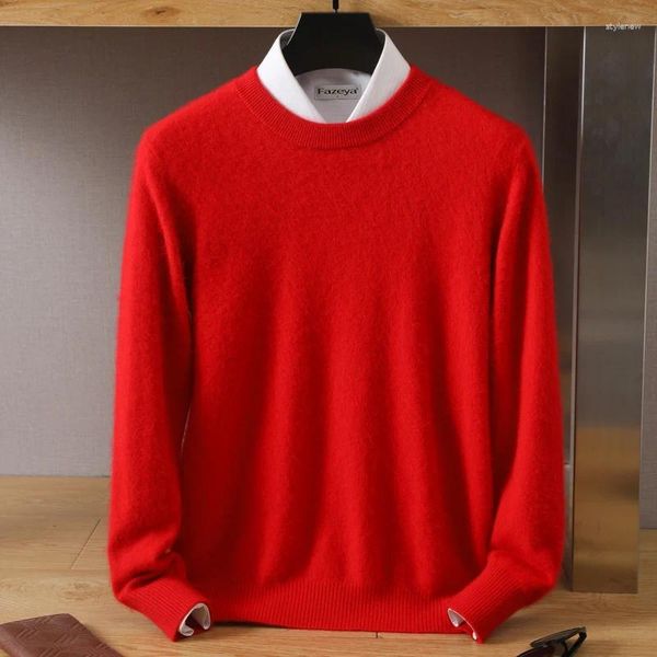 Suéteres para Hombre Otoño/Invierno Visón Cachemira Ropa Resistente Al Frío Cuello Redondo Color Sólido Jersey Suéter Cálido