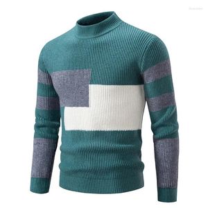 Pulls pour hommes automne hiver pulls à col montant mode patchwork tricoté pull chaud homme coupe ajustée tricots de style décontracté hauts