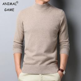 Männer Pullover Herbst Winter Mock Neck Pullover Männer Einfarbig Pullover Mann Hälfte Rollkragen Strickwaren Mode Marke Casual Herren Kleidung 231205