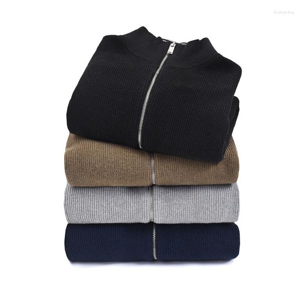 Pulls pour hommes automne hiver petit cheval à manches longues décontracté hommes laine mélangée pull tricoté haut col rond pull col montant à glissière