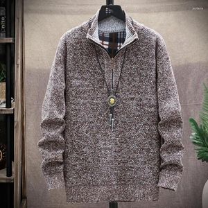 Suéteres para hombres Otoño Invierno Sólido Cuello alto Cremallera Jersey Manga larga Camiseta interior Suéter de punto Moda Oficina Señora Vintage Tops