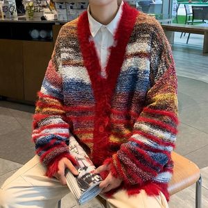 Pulls pour hommes Automne Hiver Cardigans rayés Hommes Dégradé Col V Pull à manches longues Effiloché Jumpers Ulzzang Style coréen Baggy