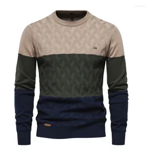 Herensweaters Herfst-wintertrui Klassiek kleurenblok Gebreide trui met ronde hals Trendy stedelijke casual en knappe herenkleding