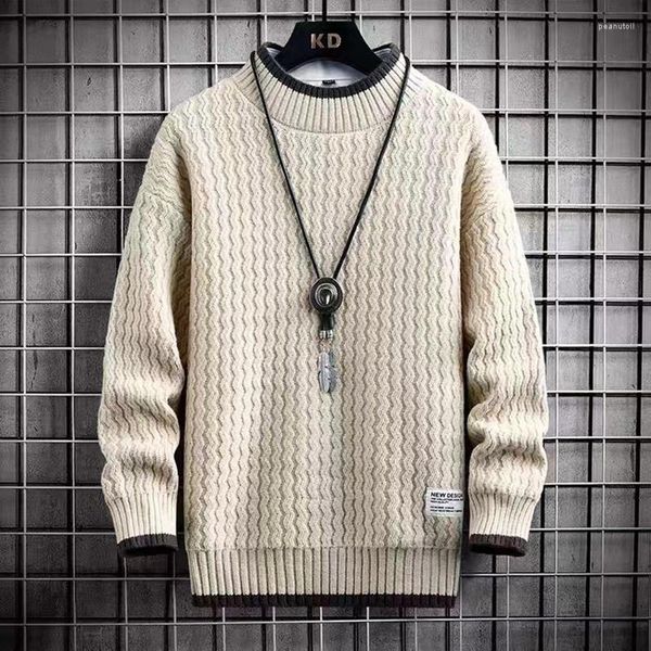 Hommes chandails automne hiver pull pour hommes décontracté tricoté rayé demi col roulé haute qualité Harajuku mode épais chaud pulls
