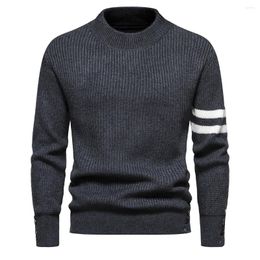 Suéteres para hombres Otoño Invierno Suéter tejido Manga larga Brazo Rayas Prendas de punto Jerseys Ropa de lujo coreana Jersey informal Masculino