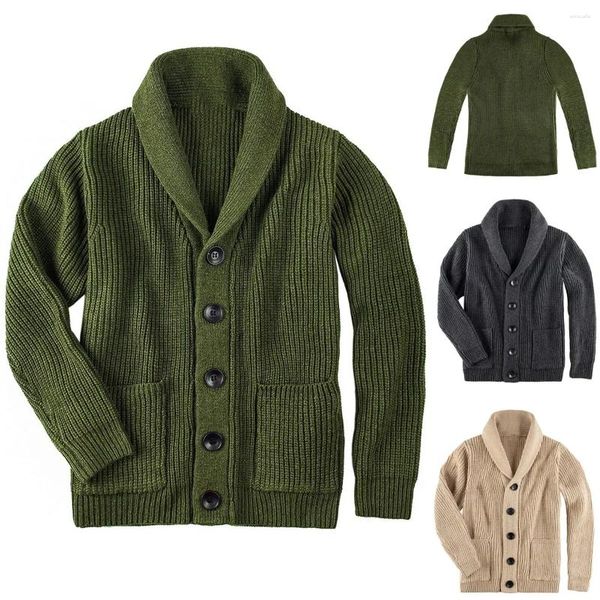 Suéteres para hombres Otoño Invierno Suéter Hombre Cuello alto Botón Arriba Punto Top Hombres Manga larga Verde Suelto Punto Cardigan de gran tamaño XXL