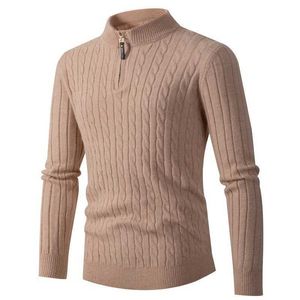 Herentruien herfst wintertrui mannen solide kleurhalf coltrui zip gebreide mode causale slanke fit pullover mannelijke jumpers zwart grijs g221010