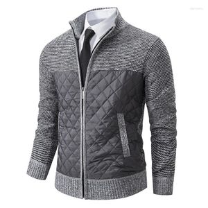 Pulls pour hommes Automne Hiver Sweatercoat Patchwork Cardigan Mode Stand Col Pull Vestes Hommes Slim Tricoté Vêtements d'extérieur Homme
