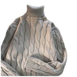 Suéteres para hombre Otoño Invierno suéter grueso Color sólido cuello alto manga larga cálido básico clásico tejido 230612