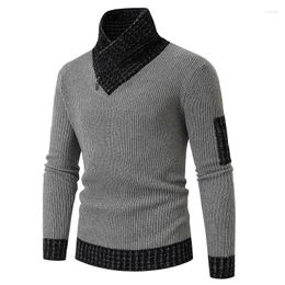 Pulls pour hommes Automne Hiver Pull à col roulé Hommes Casual Pulls tricotés Mode Écharpe Col Slim Fit Patchwork