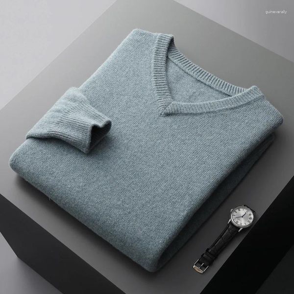 Suéteres para hombres Otoño Invierno Cuello en V Lana Cachemira Suéter Grueso Sólido Jerseys Sueltos Punto Base Camisa Negocios Casual Chaqueta Tops