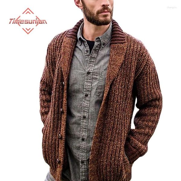 Pulls pour hommes automne hiver cardigan chaud pour hommes européens américains couleur unie à manches longues tricoté pull veste homme à