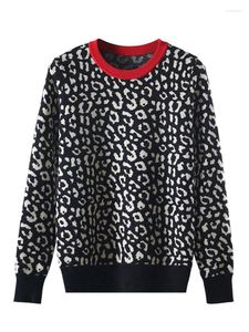 Heren truien herfst winter vrouwen luipaard gebreide pullovers lange mouwen contrast kleur jumpers met lange mouwen