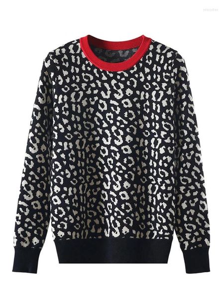 Suéteres de hombre Otoño Invierno Mujer Jerseys de punto de leopardo Jerséis de manga larga de color de contraste
