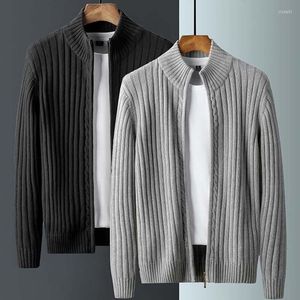 Suéteres para hombre Otoño Invierno Cremallera Medio cuello alto Tejido Sólido Abrigo Moda coreana Mezcla de algodón Cárdigan Chic Jumper