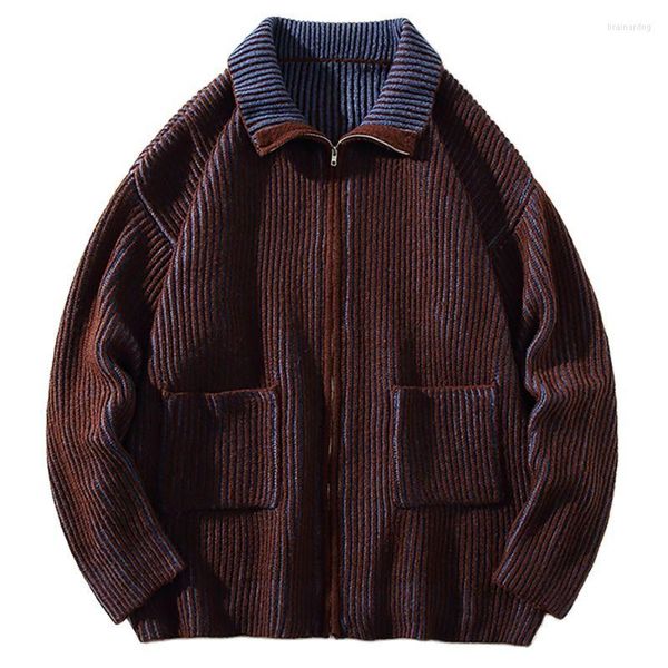 Pulls pour hommes Automne Zip Up Pocket Cardigan Hommes Baggy Sweatercoat Mode Harajuku Streetwear Tricots Pull Vêtements Tops Homme Plus La Taille