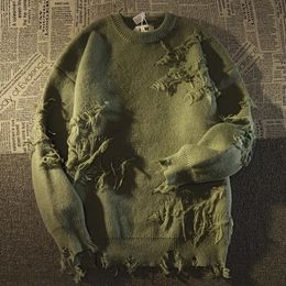 Suéteres para hombres Autumnand y2k Streetwear Hombres Retro Hole Suéter con flecos Suéter suelto y versátil para hombres y mujeres Suéter de manga larga 230822
