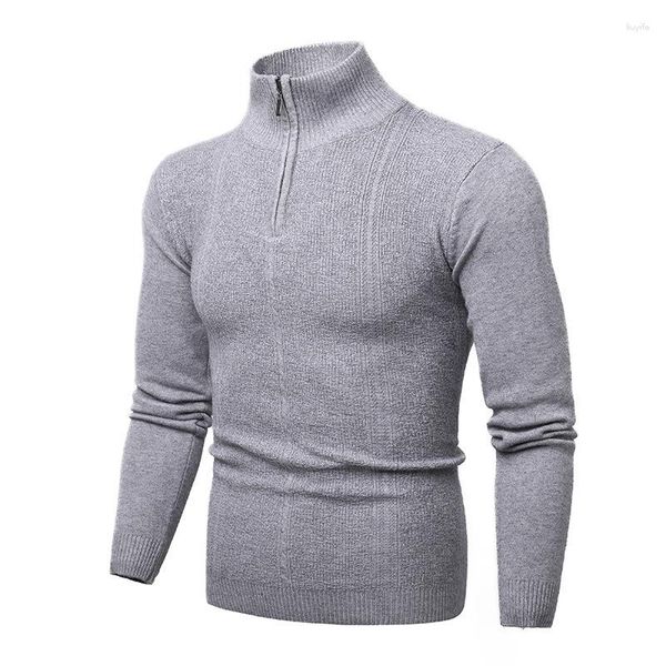Pulls pour hommes de base pulls tricotés pull hommes décontracté coton col montant chaud hommes mode couleur unie qualité rayure mâle