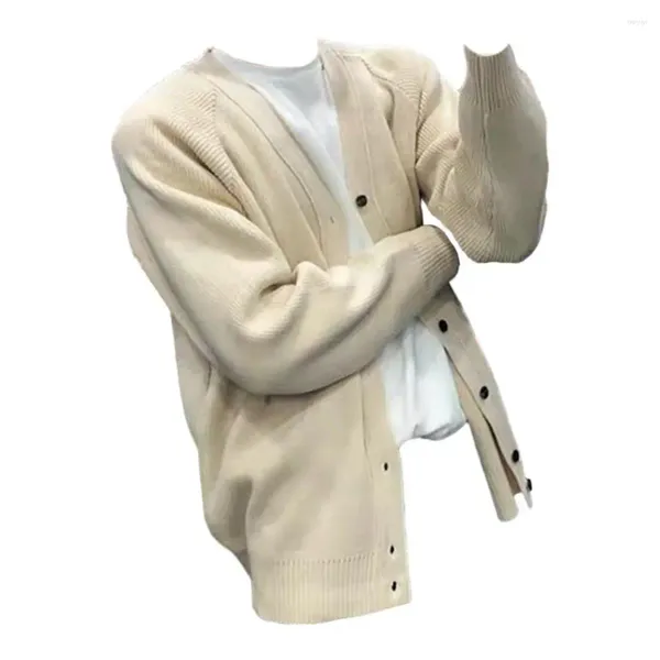 Suéter masculino básico cardigan com decote em v camisola de malha casaco casual outono inverno único breasted cor sólida solto ajuste tricô