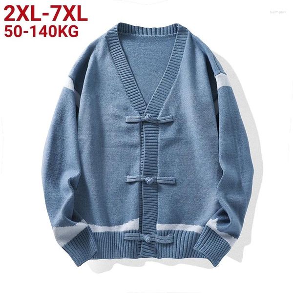 Pulls pour hommes Big Size2XL-7XL Automne Hiver Hommes Casual Col V Cardigan Style Chinois Bouton Mâle Mode À Manches Longues Affaires