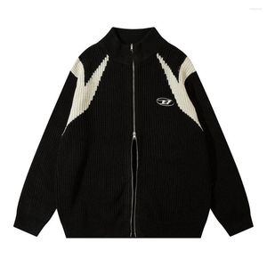 Pulls pour hommes noir et blanc brodé pull à fermeture éclair veste crdigan automne hiver mode col roulé en vrac