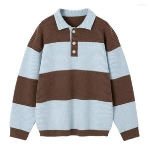 Pulls pour hommes Pull à rayures noires et blanches Pull à revers avec col polo