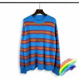 Herentruien Blue Stripe Gebreide Mohair Sweater Crewne Men Women B Kwaliteit Casual mode Oversize SweatSyolq