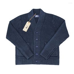 Herentruien Bob Dong Vintage Workwear Robe Indigo Cotton Cardigan Men V-Neck Sweater Blue