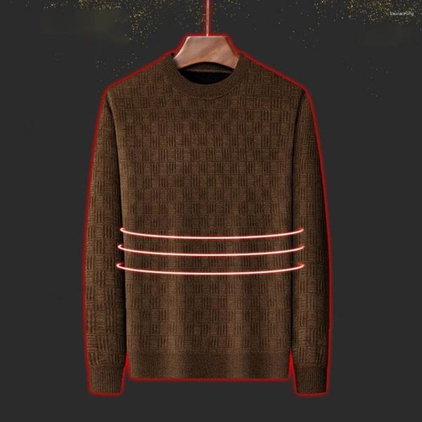 Chandails pour hommes chemise de fond confortable tricot épais chaud pulls élégants avec des appliques en peluche douce pour l'automne hiver tenue décontractée ronde