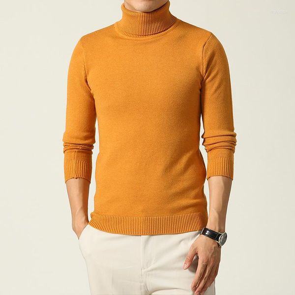 Suéteres para hombre, suéter Vintage de gran tamaño con cuello alto en amarillo y azul para niños, jerséis de punto Xxxl, Top de punto informal para la calle, prendas de punto para hombre