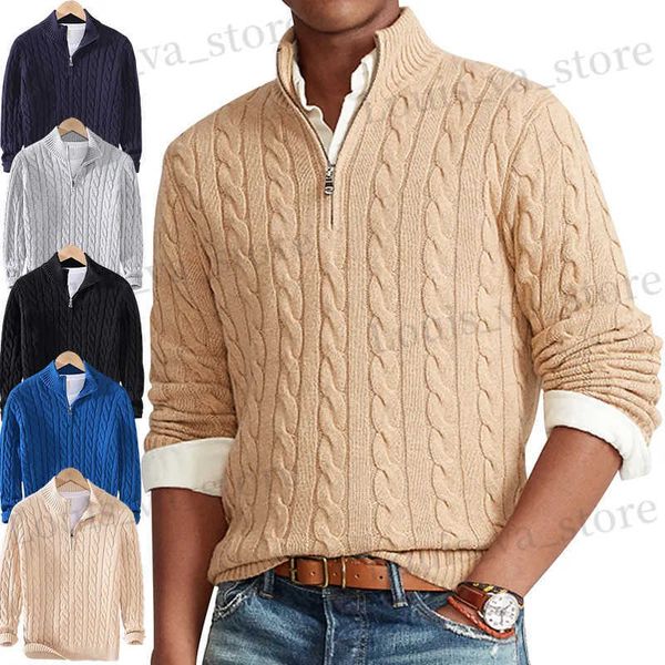 Men's Sweaters Marque de haute qualité 100% coton chandails hommes automne câble tricot Pull avec fermeture éclair col haut pulls fermeture éclair Pull Homme 8509 T231016