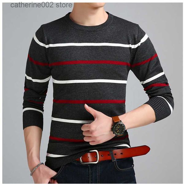 Suéteres para hombres Marca Social Cotton Thin Men's Pullover Sweaters Casual Crocheted Striped Knitted Sweater Men Slim Fit Jersey Ropa T230724