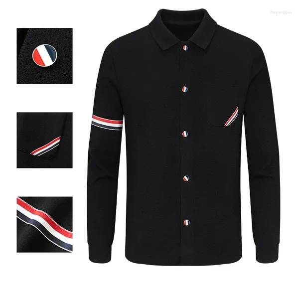 Pulls pour hommes Business Fashion Mélanges de laine mérinos Cardigan tricoté Veste à revers Classique Pull à ruban tricolore