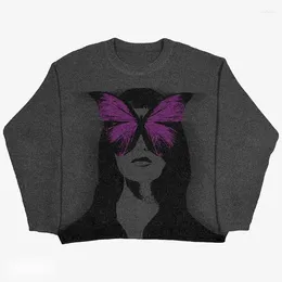 Pulls pour hommes Butterfly Anime Girl Knitwear Pull Pulls 2024 Hiver Harajuku Y2K Vintage Jumpers Laine Sweatshirts pour femmes