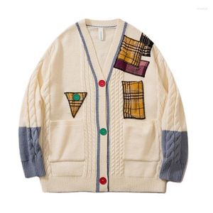 Pulls pour hommes Bouton Lâche Vintage Tricoté Femme Pull Harajuku College Style Patch V Col Cardigan Femmes Rétro Mode À Manches Longues