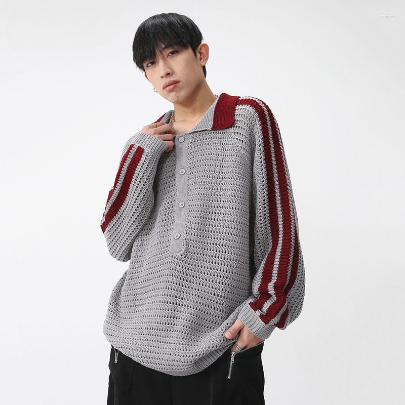 Men's Sweaters C Y Wear Sweater Spring Longsleeved Lapel Pullover Korean Fashion Loose 2023 Contrast Color Male Tops Casual 9A7025