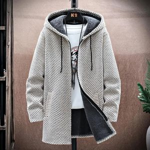 Heren Truien Vest Kasjmier Lange Jas Met Capuchon Herfst Winter Fleece Warme Effen SweaterCoat Windjack Herenkleding 231018