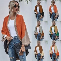 Suéteres para hombres Cárdigan para mujer Casual Batwing Manga larga Suéter de punto suelto Abrigo Bufanda Cuello Moda Tops de gran tamaño Ropa sólida