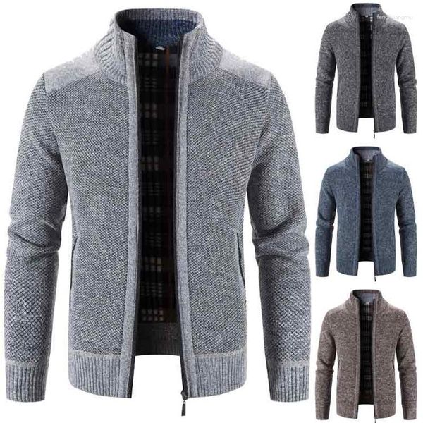 Suéteres para Hombre Chaqueta Cárdigan Otoño/Invierno Suéter Polar Grueso Cálido Punto Tendencia Patchwork Cremallera Abrigo Casual Ropa para Hombre Hombre Sweatercoat