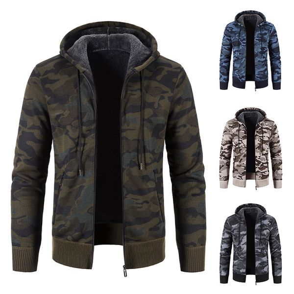 Pulls pour hommes Cardigan tricoté à capuche avec pull à glissière manteau militaire automne hiver polaire épaisse laine chaude mode veste de camouflage 230831