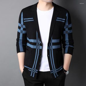 Pulls pour hommes Cardigan Homme Pull en tricot Vestes d'hiver pour hommes Automne Mince Plaid Casual Petit Blazer