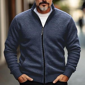 Pulls pour hommes Cardigan Pull Zip Chunky Cuir Côtelé Hommes Manteaux avec capuche Manteau anti-pluie Vintage Hiver